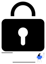 large padlock symbol with a tiny figure pointing vector image