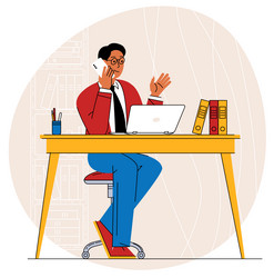 man sitting at the office table vector