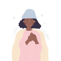 freezing girl covered with blanket vector