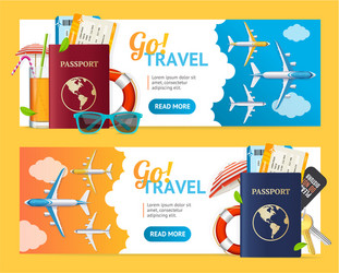 go travel banner horizontal set with realistic vector