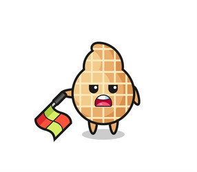 peanut character as line judge hold the flag down vector image