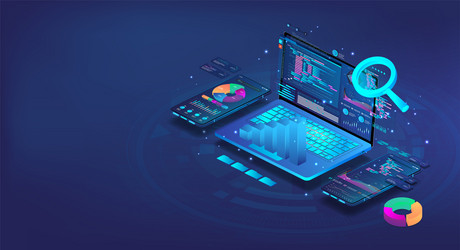 3d data analytics on different devices phone vector image