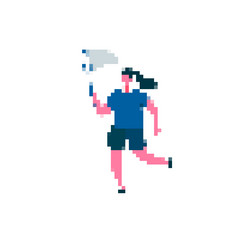 mosaic style running person with net pixel art vector image