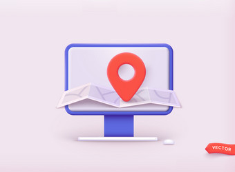 map with pin red direction pointer on folded city vector image