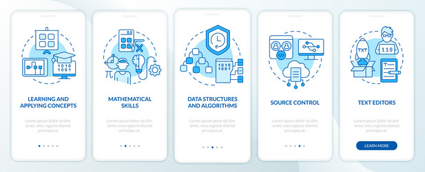 program development skills blue onboarding mobile vector image