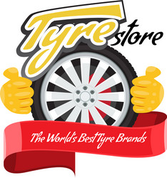 tyre store or repair logo with red ribbon modern vector