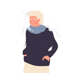 freezing sad boy under snowing weather vector