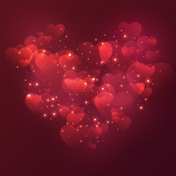 Heart valentines day background with shiny hearts vector