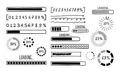 loading bar doodle set hand drawn element line vector image