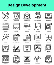set of design development icons linear style icon vector image