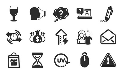 Timer swipe up and faq icons set energy growing vector