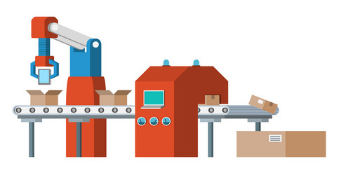Assembly line automated conveyor system vector
