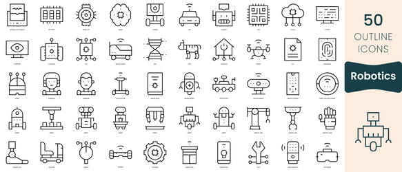 set of robotics icons thin linear style pack vector image