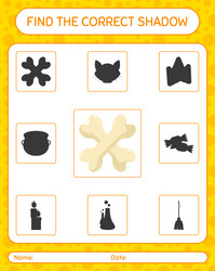 find the correct shadows game with bone worksheet vector image