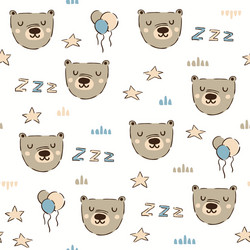 sleeping bear seamless pattern with star and ball vector image