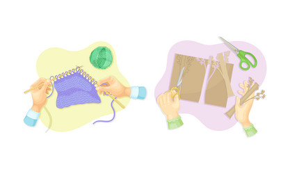 top view of hands creating crafts set vector image