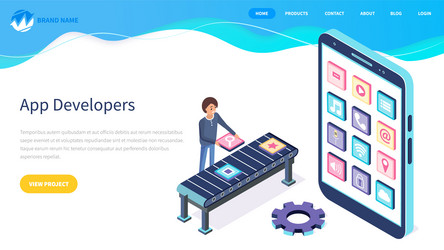 website for app developers landing page template vector image