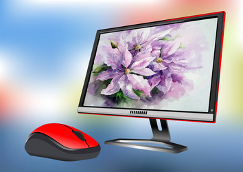 flat computer monitor with flower background vector