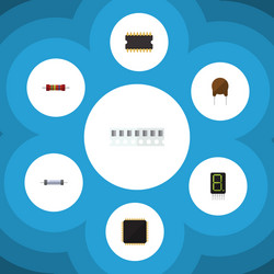 Flat icon electronics set of cpu resistor vector