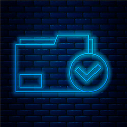 glowing neon line document folder and check mark vector image