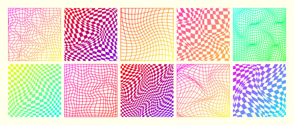 groovy checkered pattern neon distorted tiled vector image