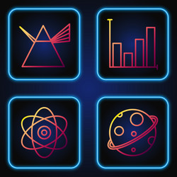 Set line planet atom light rays in prism and pie vector