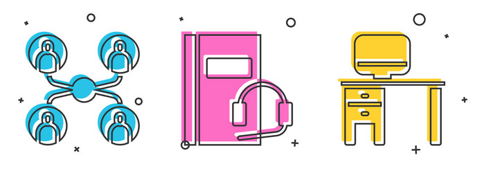 set online class audio book and computer monitor vector image