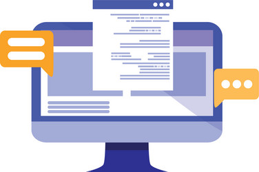 Computer with documents and speech bubble vector