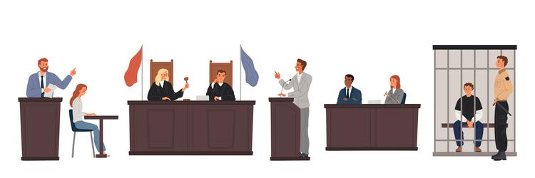 Courtroom Elements and Legal Figures vector