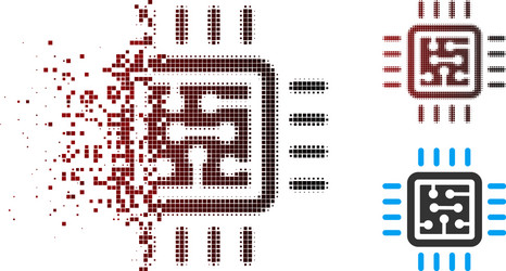 fractured pixel halftone cpu circuit icon vector image