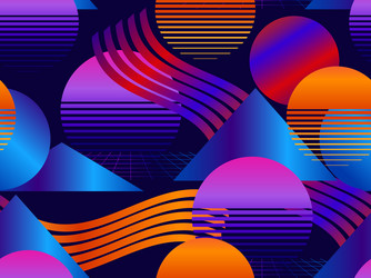 Memphis seamless pattern with futuristic gradient vector