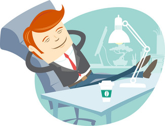 office man sitting with feet on his working desk vector