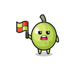 Olive character as line judge putting the flag up vector