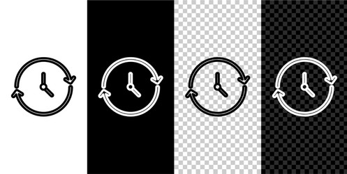 Set line clock icon isolated on black and white vector