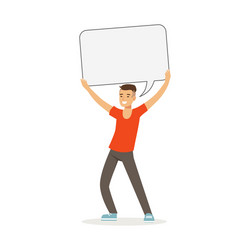 Smiling man character holding empty message board vector