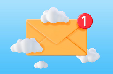 3d mail envelope in clouds with notification vector image