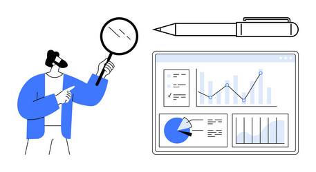 analyst examining data insights with magnifier vector image