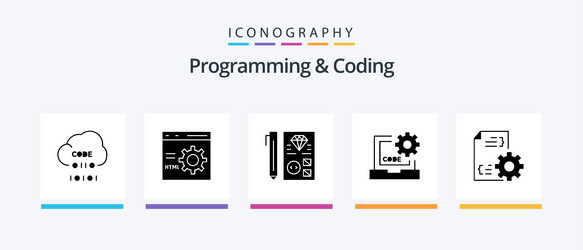 Programming and coding glyph 5 icon pack vector