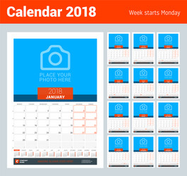 Wall monthly calendar for 2018 year design print vector