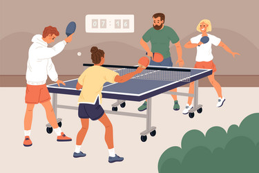 Ping pong tournament people play table tennis vector