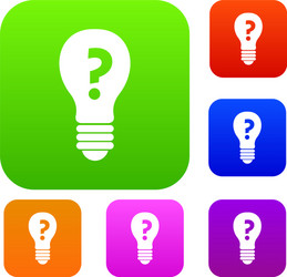 Light bulb with question mark inside set color vector