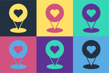 pop art map pointer with heart icon isolated vector image
