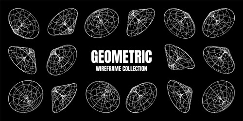 wireframe lined shapes perspective mesh 3d grid vector image