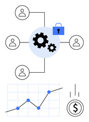 collaborative network with gears data graph vector image