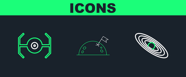 set line planet cosmic ship and with flag icon vector image