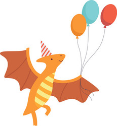 cute pteranodon dinosaur in party hat flying ith vector