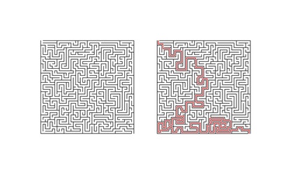 Labyrinth maze game with solution vector