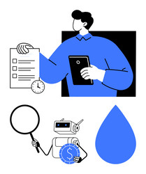 man holding tablet with checklist robot analyzing vector image