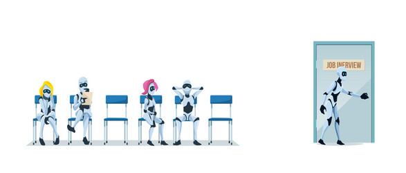 Job interview recruiting and robots vector