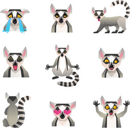 Polygonal lemur icon set vector